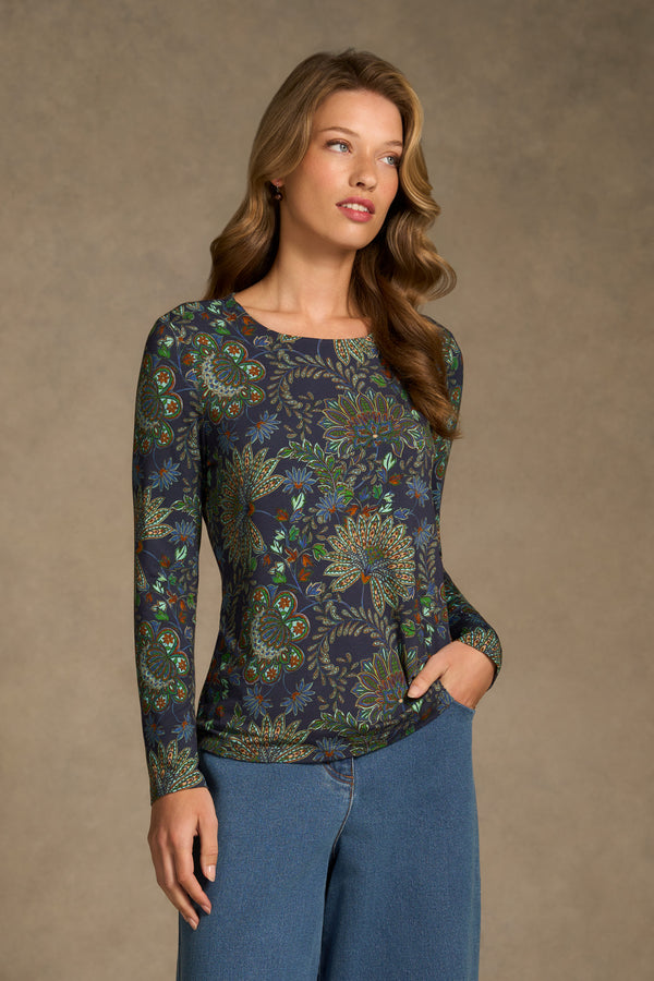 Double Layer Long Sleeve T-Shirt - Winter Chintz Print