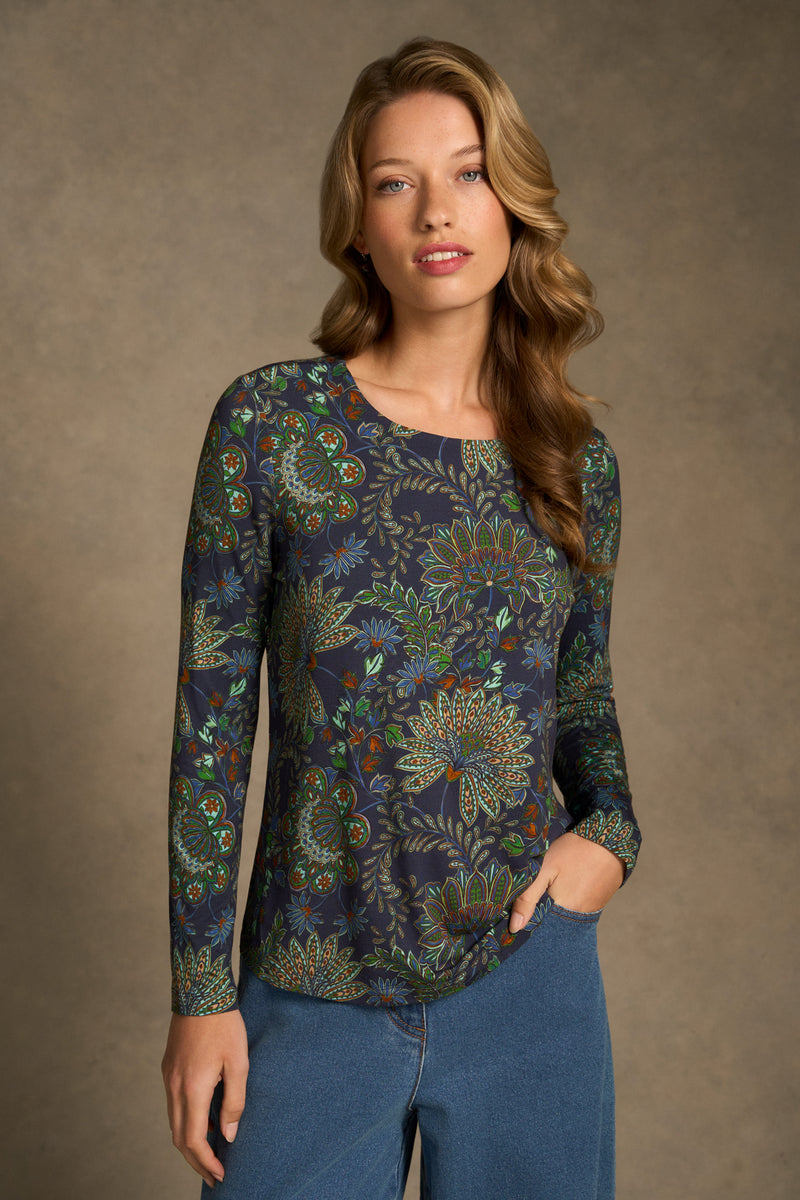 Double Layer Long Sleeve T-Shirt - Winter Chintz Print