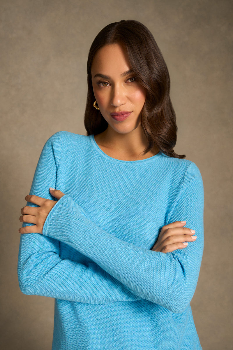 Cotton Mix Stitch Jumper - Radiant Blue