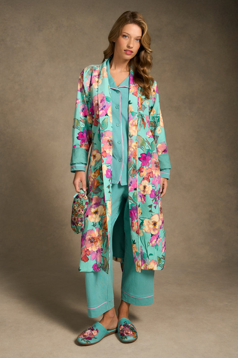 Printed Winter PJ - Teal & Aqua Stripe