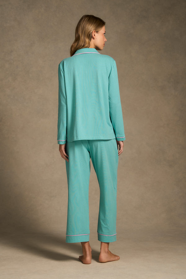 Printed Winter PJ - Teal & Aqua Stripe