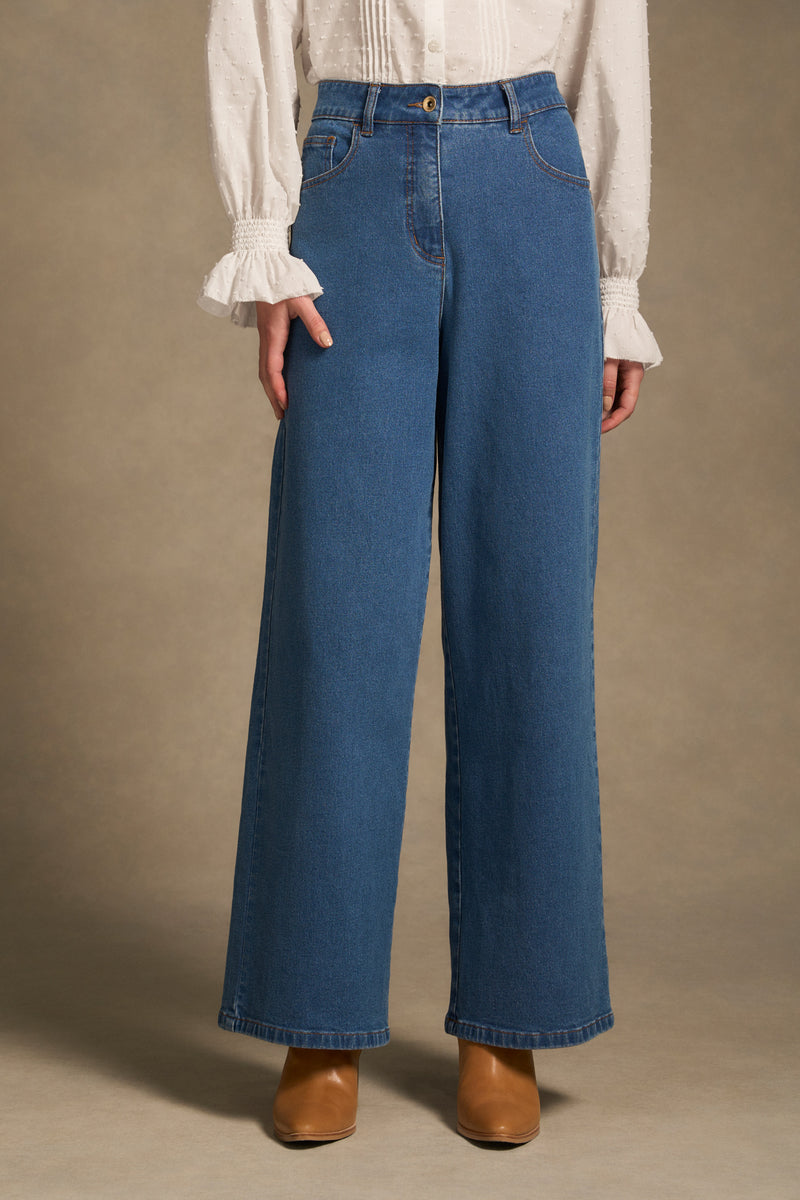 The Classique Wide Leg Jeans - Mid Wash Blue