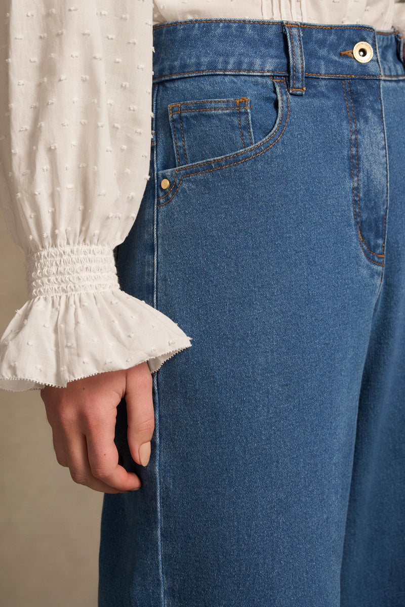 The Classique Wide Leg Jeans - Mid Wash Blue