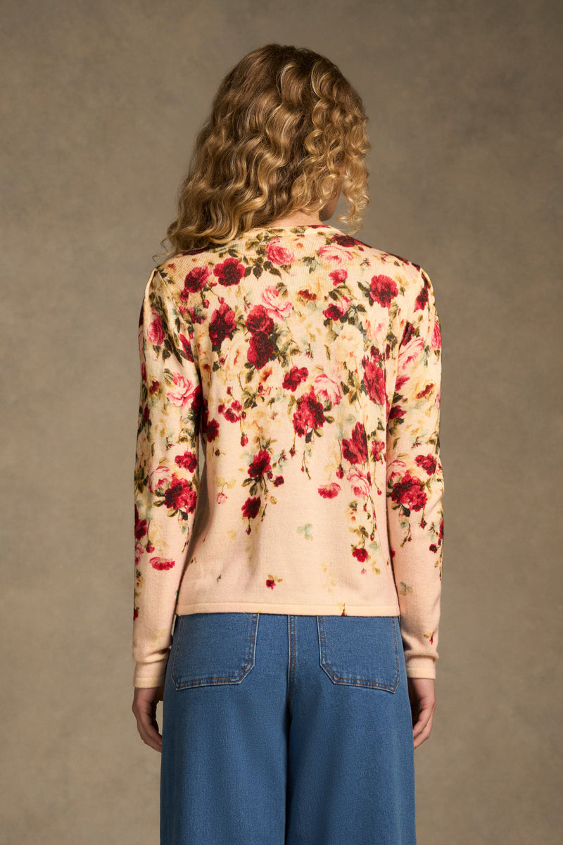 Printed Wool Cardigan - Sweet Blossoms Print