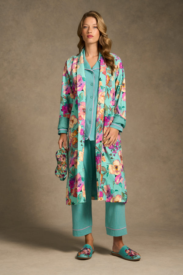 Printed Velour Robe - Azure Floral Print