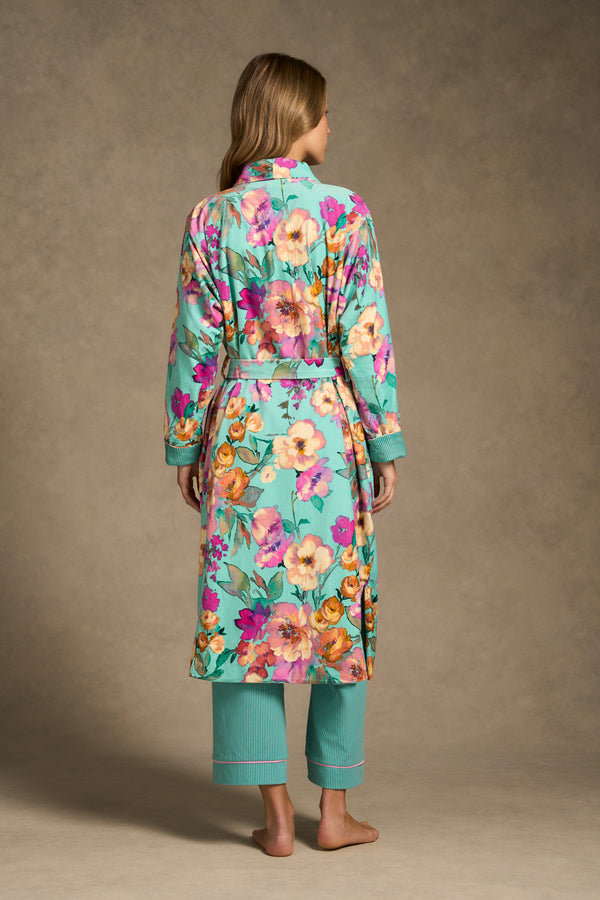 Printed Velour Robe - Azure Floral Print