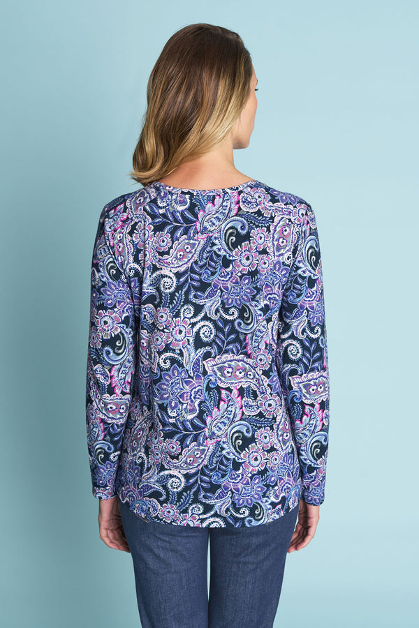 Long Sleeve Print T-Shirt - Abstract Paisley Print