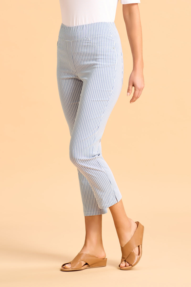 Bengajean Three Quarter Seersucker - Navy and White Stripe