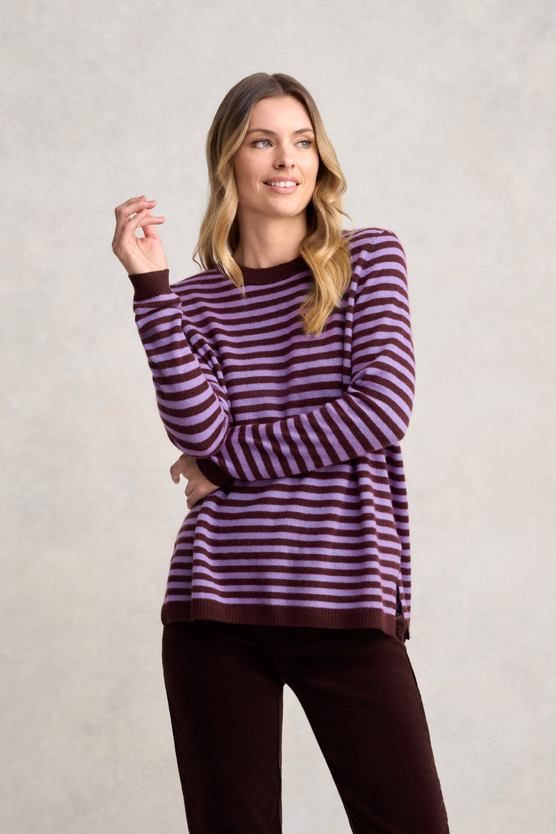 Cashmere Blend Crew Neck Jumper - Violet Stripe