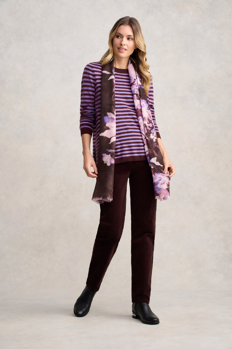 Cashmere Blend Crew Neck Jumper - Violet Stripe