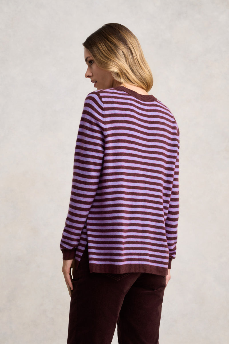 Cashmere Blend Crew Neck Jumper - Violet Stripe