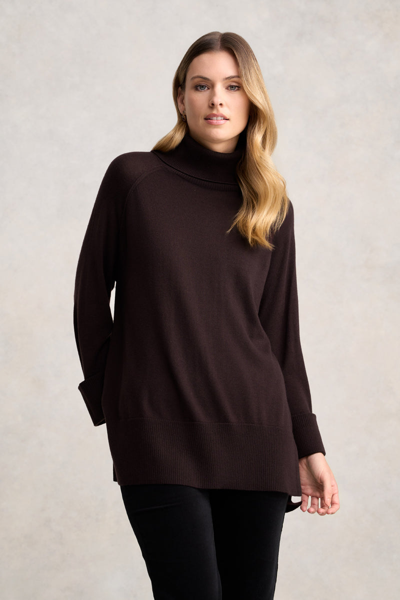 Side Split Merino Wool Jumper - Chocolate Chaud