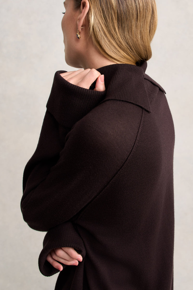 Side Split Merino Wool Jumper - Chocolate Chaud