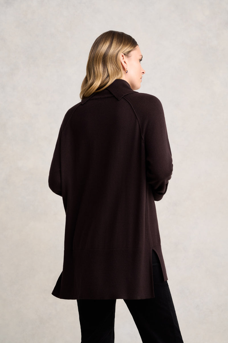 Side Split Merino Wool Jumper - Chocolate Chaud