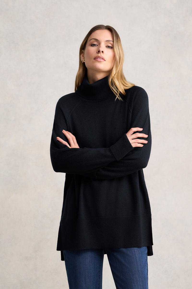 Side Split Merino Wool Jumper - Ink