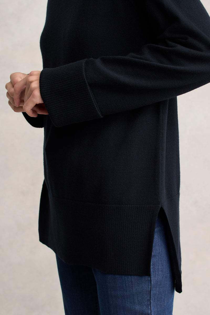Side Split Merino Wool Jumper - Ink