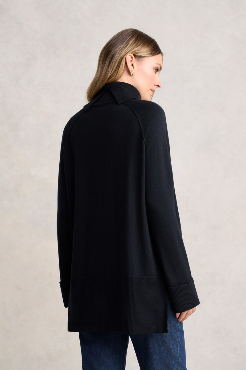 Side Split Merino Wool Jumper - Ink