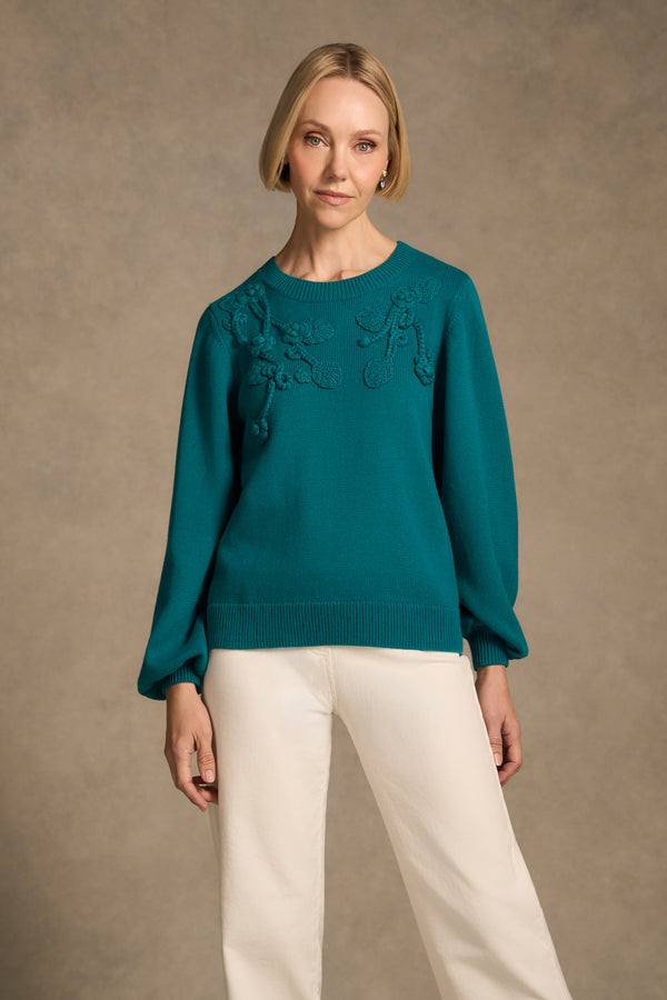 Cascading Appliqué Knit - Teal Green