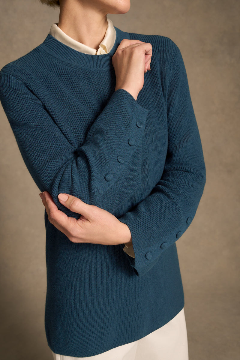 Button Sleeve Detail Knit – Steel Blue