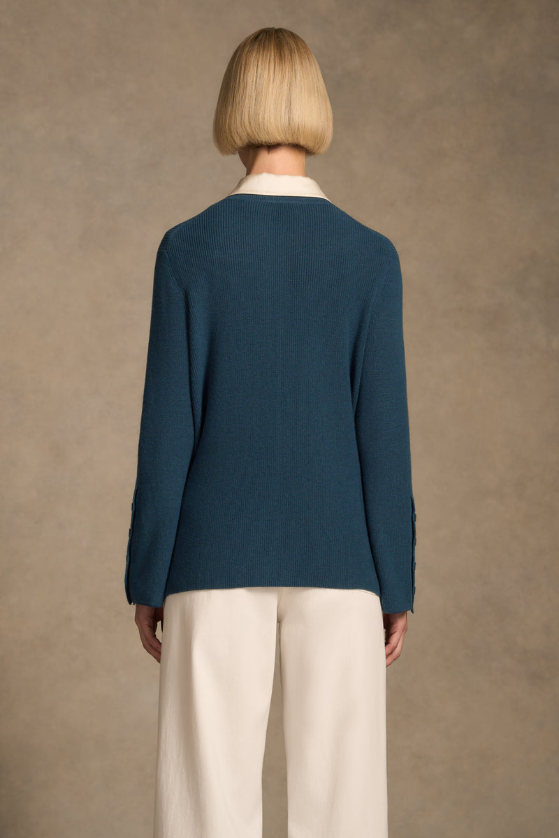 Button Sleeve Detail Knit – Steel Blue
