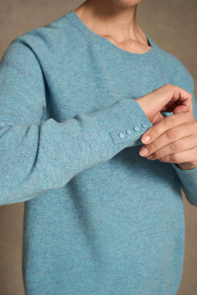 Button Detail Merino Jumper - Aqua Marle