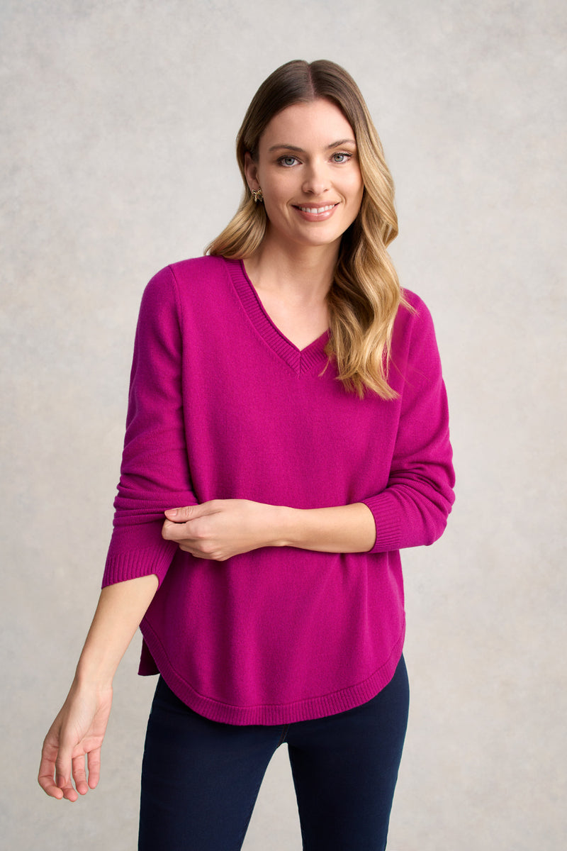Merino V-Neck Jumper - Jewel