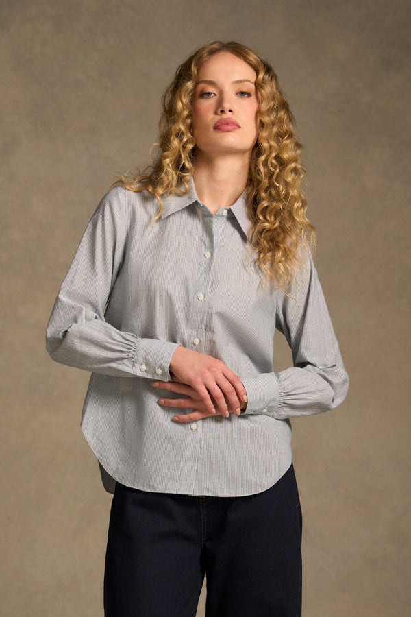 Lurex Stripe Shirred Shirt