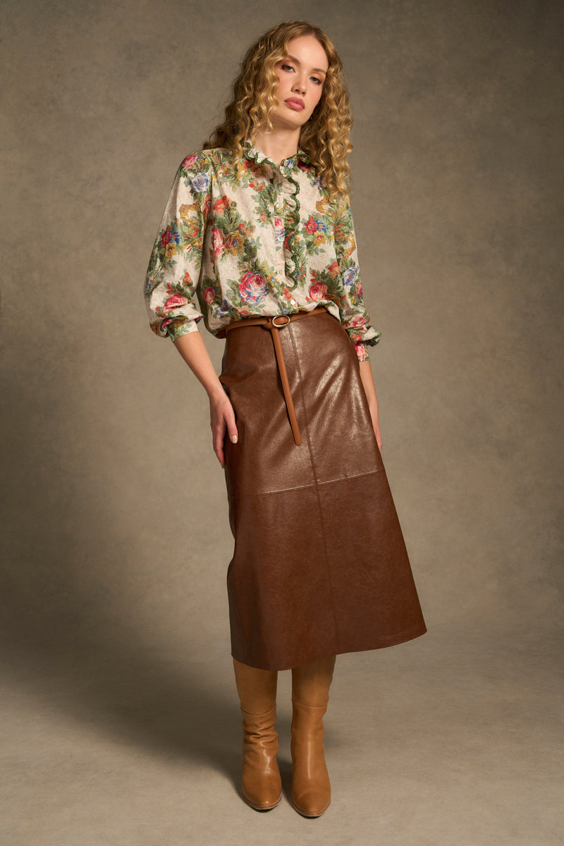 Ruffle Detail Shirt – Chateaux Print