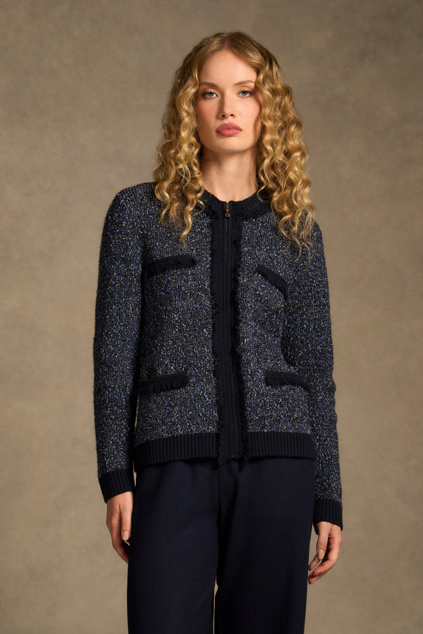 Textured Knit Jacket - Blue Multi