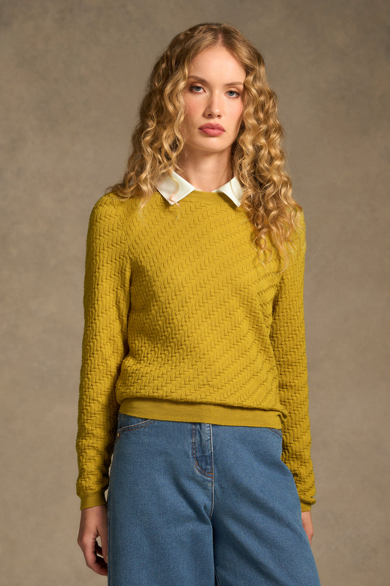 Merino Textured Long Sleeve Knit – Mustard