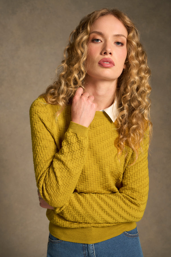 Merino Textured Long Sleeve Knit – Mustard