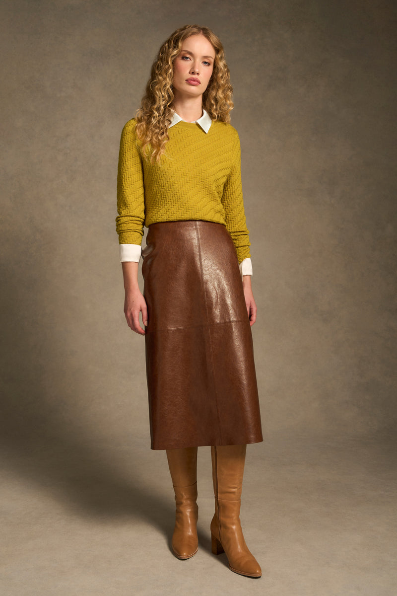 Faux Leather Pencil Skirt – Chestnut