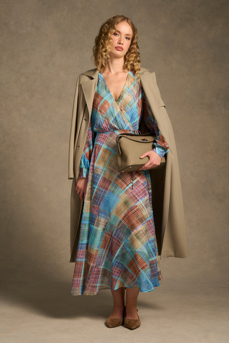 Wrap Front Georgette Dress – Plaid