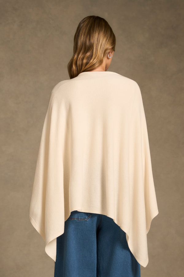 Funnel Neck Poncho - Cream