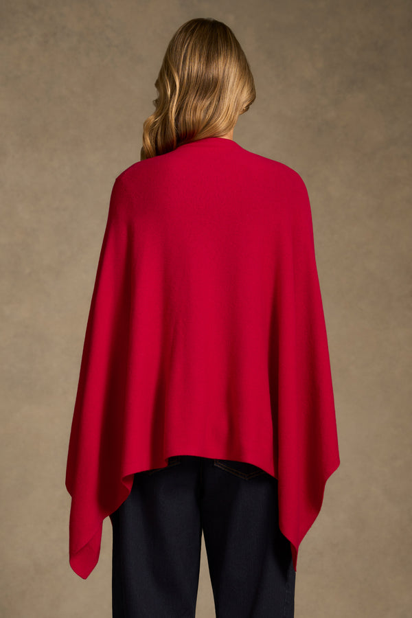 Funnel Neck Poncho - Red