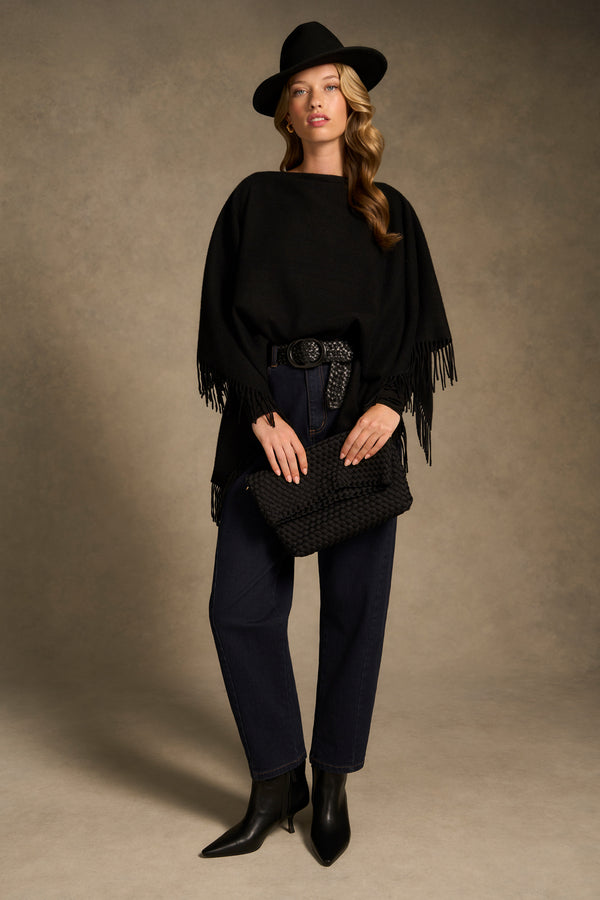 Fringed Poncho - Black