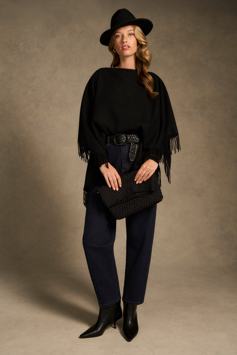 Fringed Poncho - Black