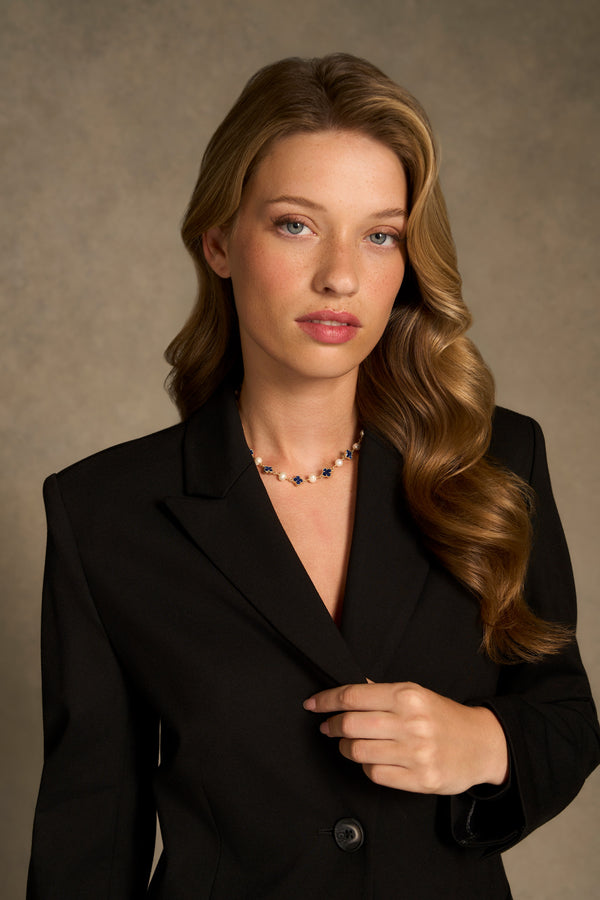 Multi Pearl & Clover Necklace - Blue