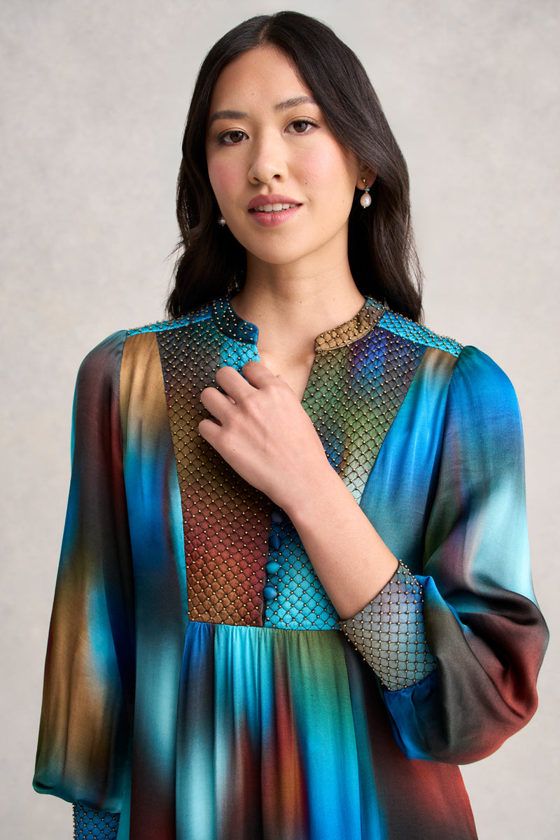 Beaded Smock Dress - Ombre Print
