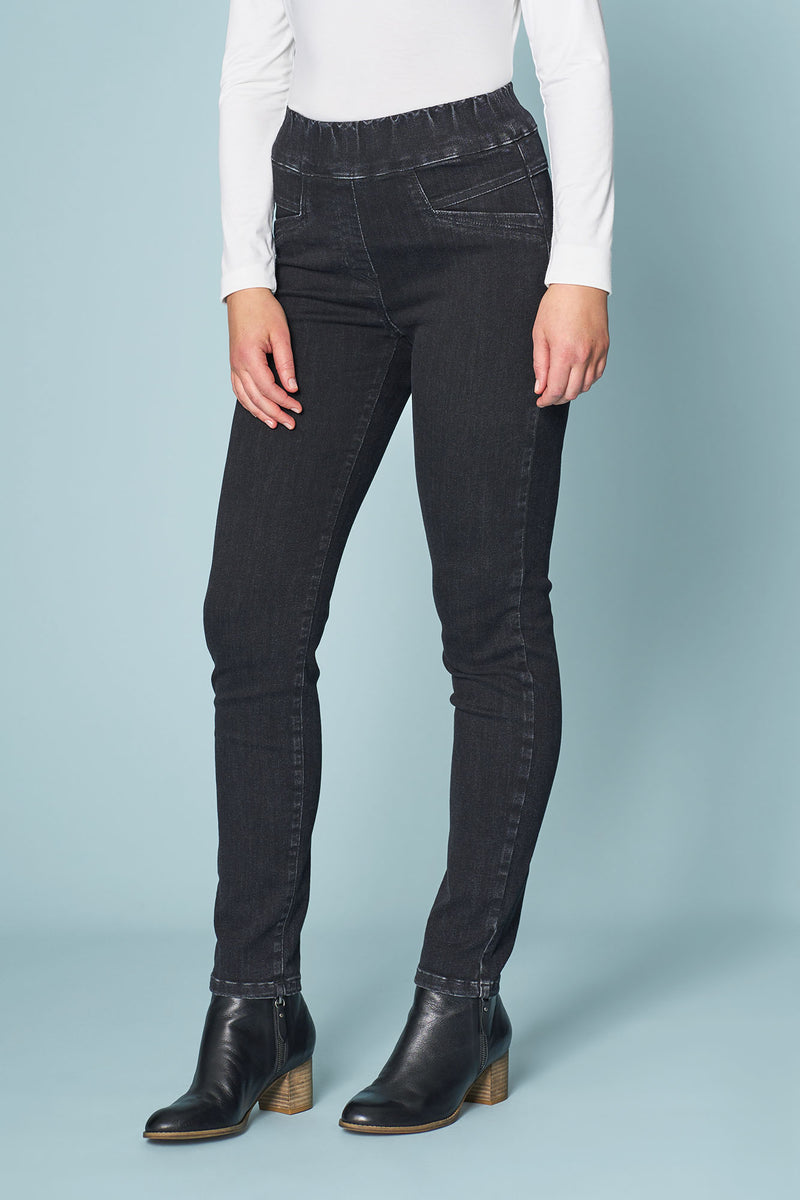 Bengajean Full Length Panelled Skinny Leg - Washed Black