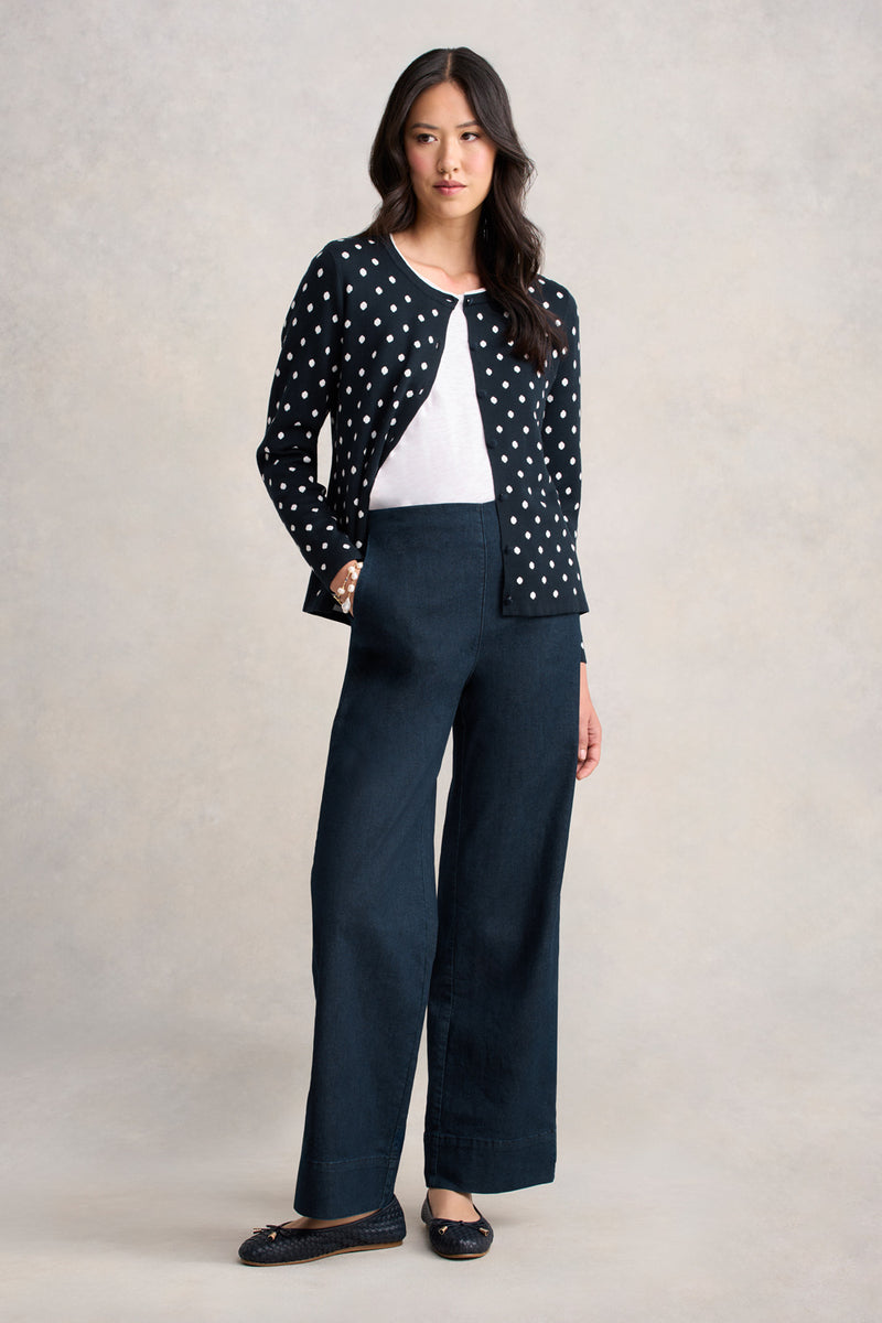 Jacquard Cotton Cardigan - Deep Navy Spot