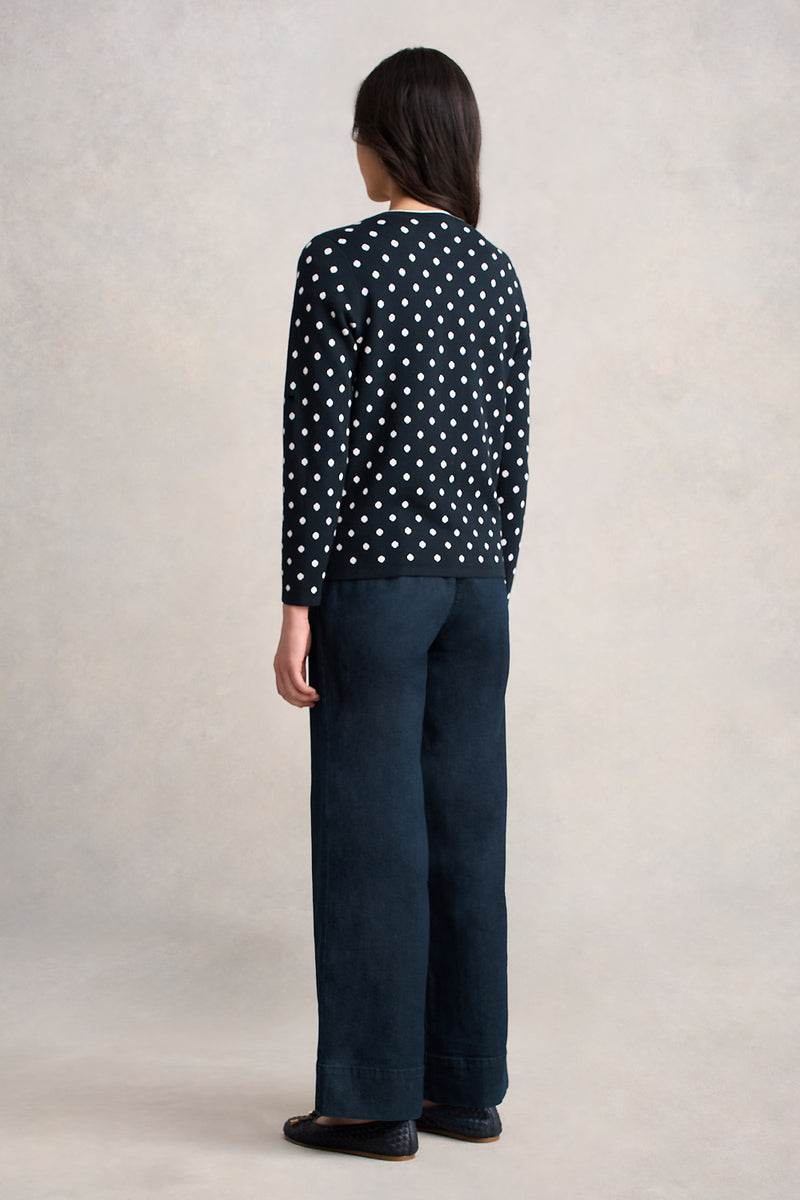 Jacquard Cotton Cardigan - Deep Navy Spot