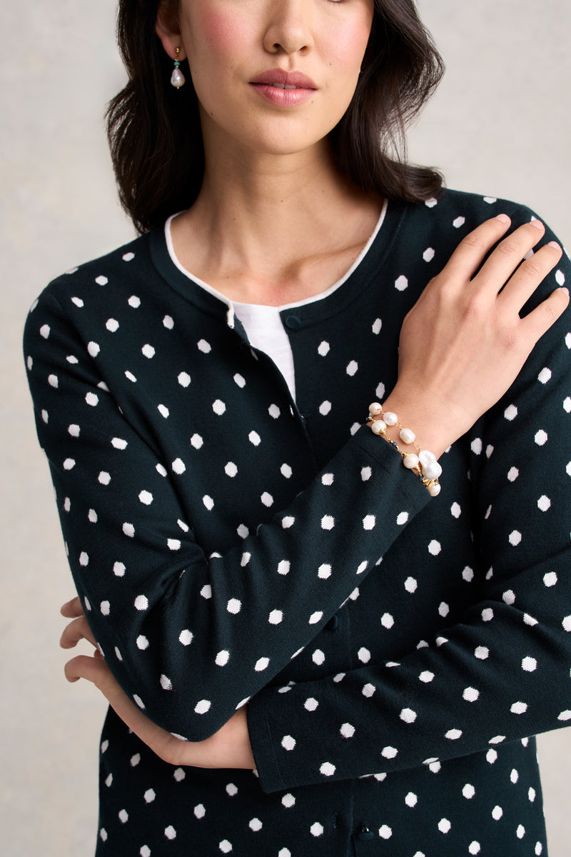 Jacquard Cotton Cardigan - Deep Navy Spot