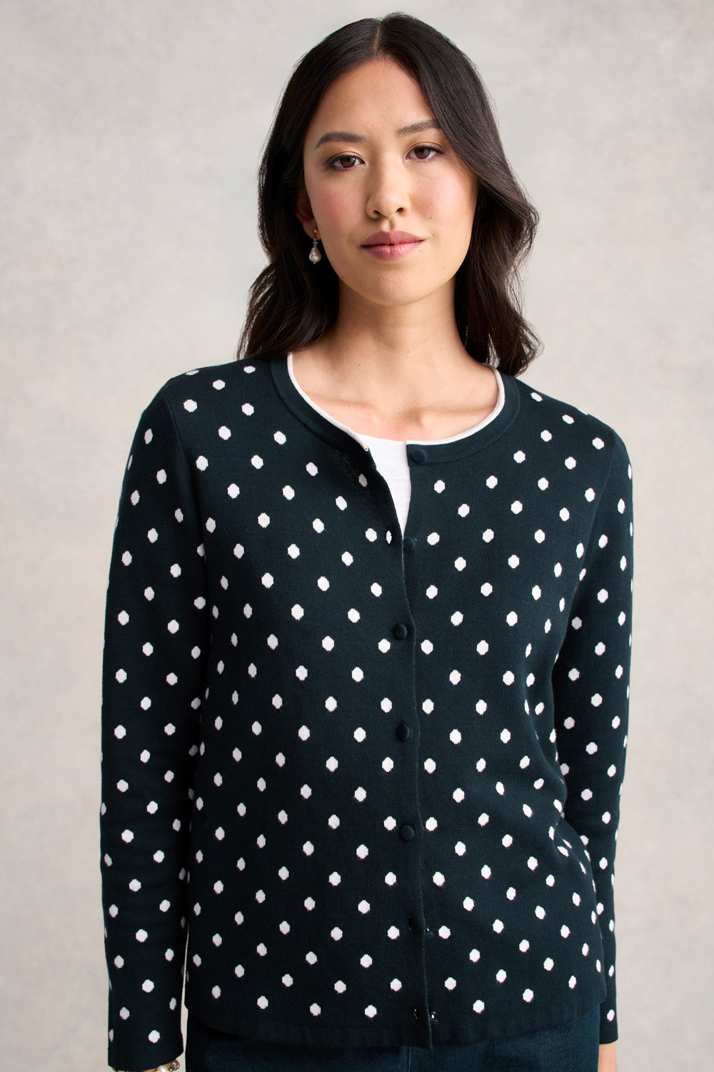 Jacquard Cotton Cardigan Deep Navy Spot – Blue Illusion