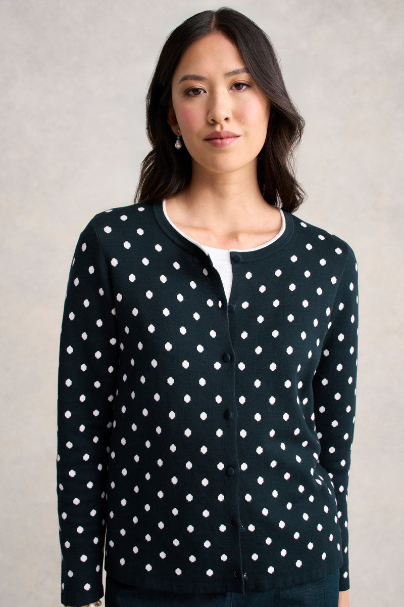 Jacquard Cotton Cardigan - Deep Navy Spot