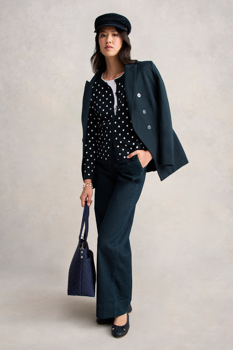 Jacquard Cotton Cardigan - Deep Navy Spot