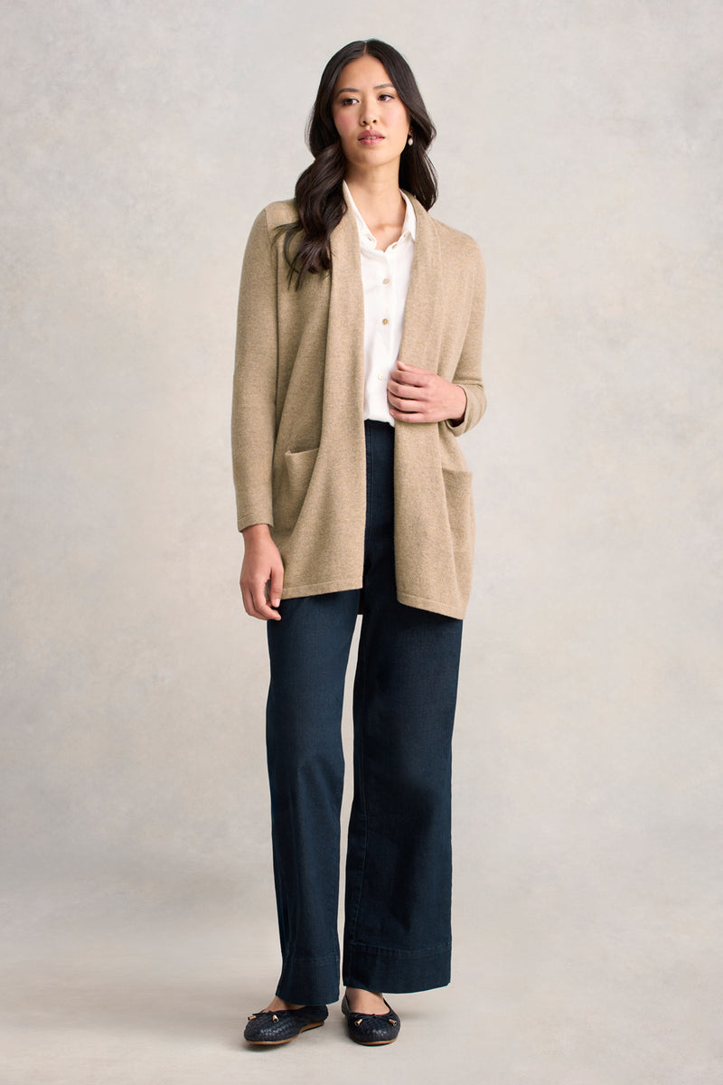 Long Line Wool Cardigan - Taupe Marle
