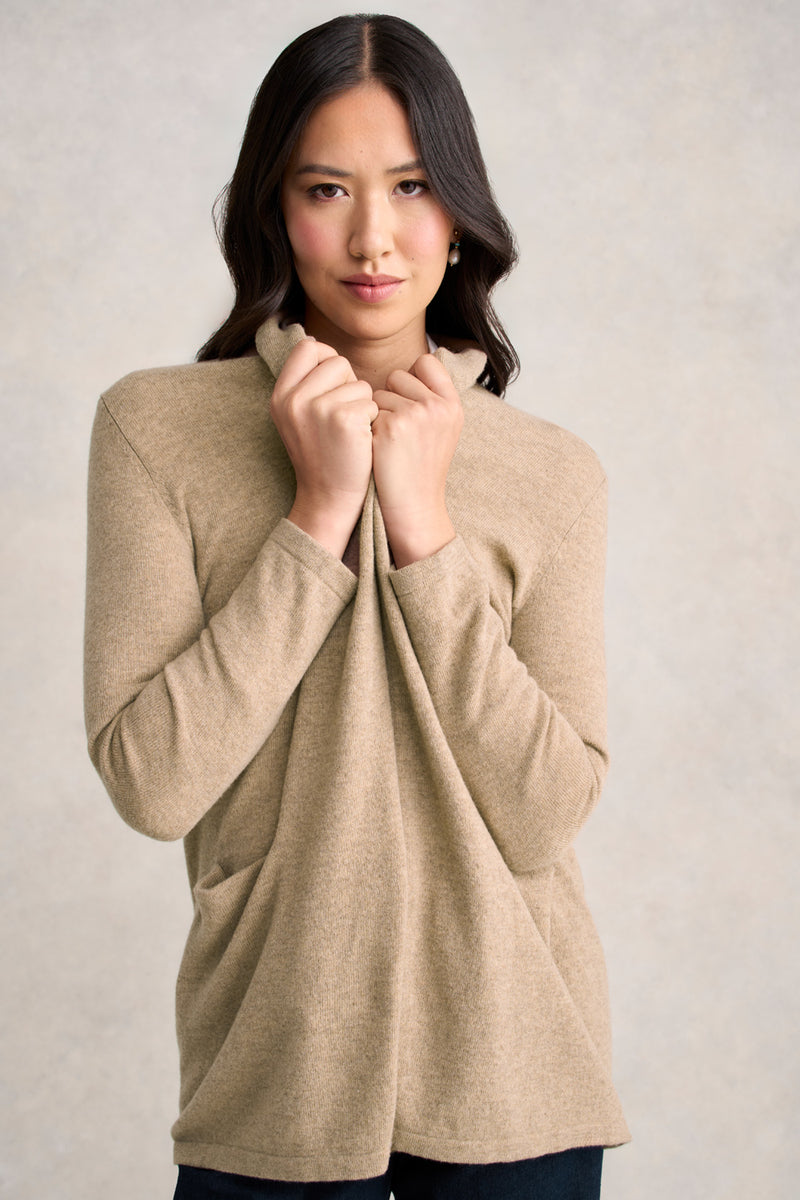 Long Line Wool Cardigan - Taupe Marle