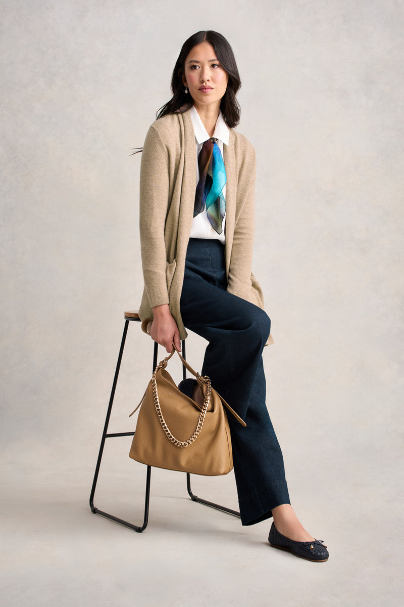 Long Line Wool Cardigan - Taupe Marle