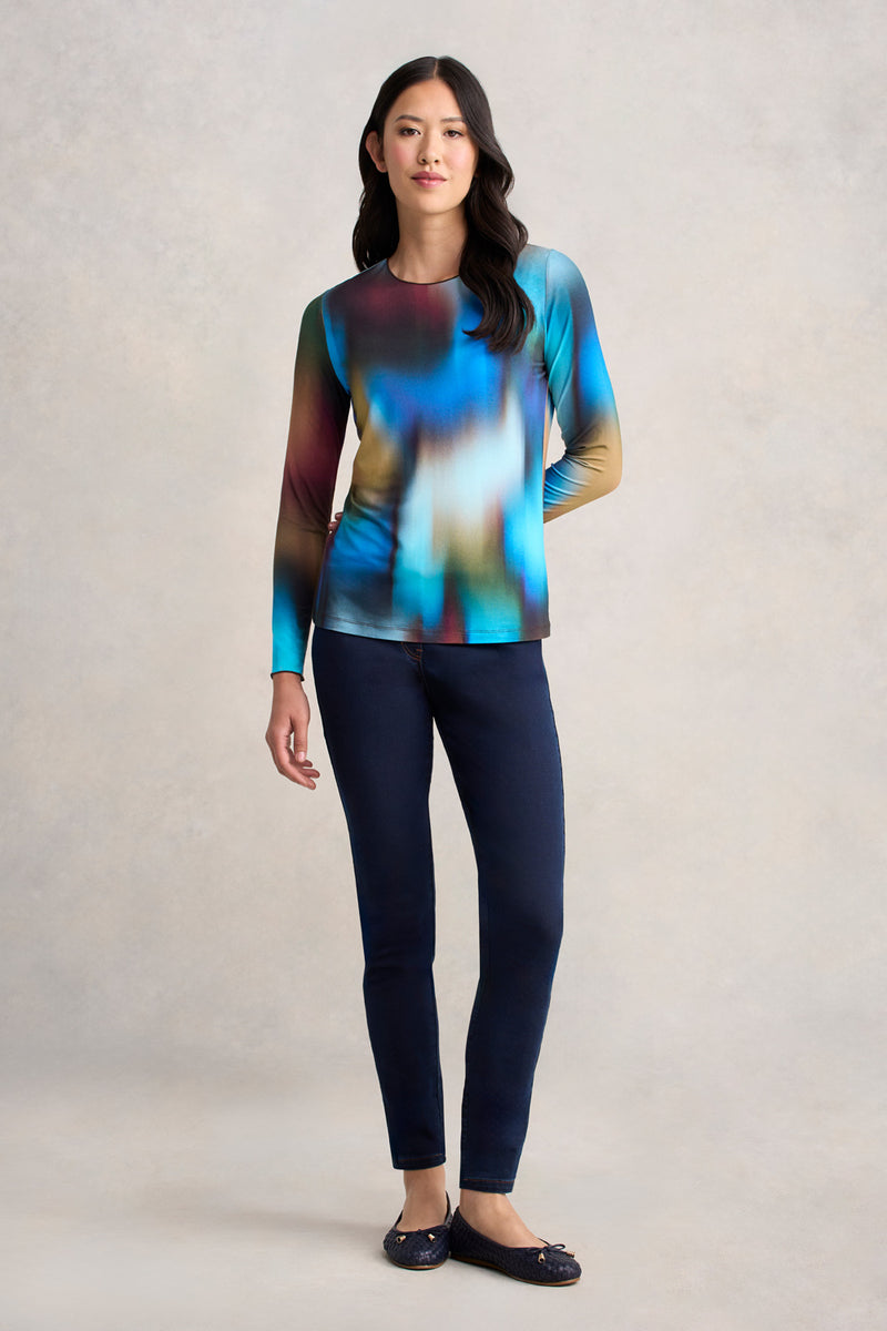 Long Sleeve Crew Neck Top - Ombre Print